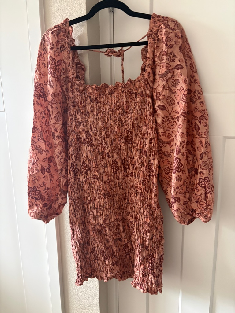 Free People Dusty Rose Floral Smocked Mini Dress